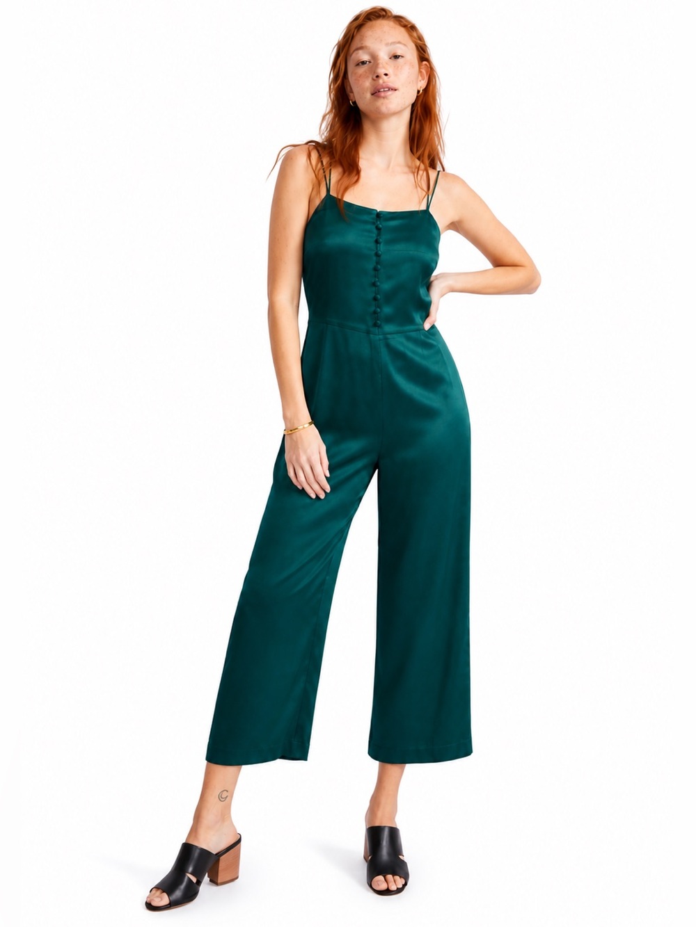 Madewell Green Satin Strappy Cropped Jumpsuit Cross Back Wide Leg Size 2 NWT